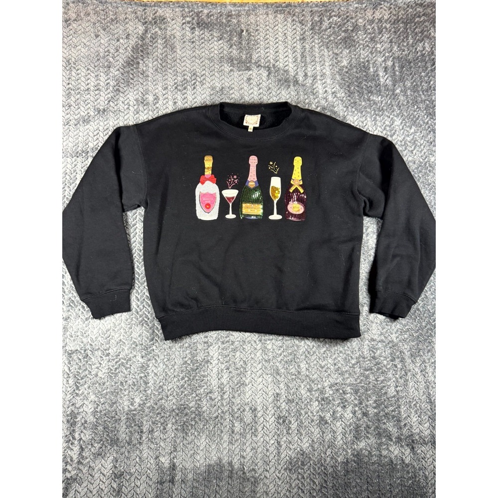 Truself Sweatshirt Womens Large Black Champagne Sequin Long Sleeve Crewneck‎